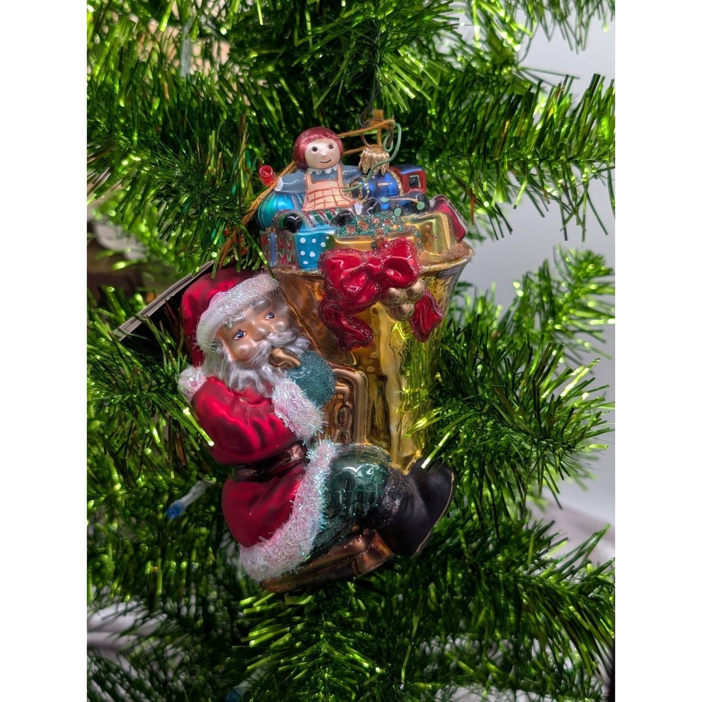Kurt Adler Polonaise Santa in Cornucopia of Toys Glass Ornament Komozja Poland